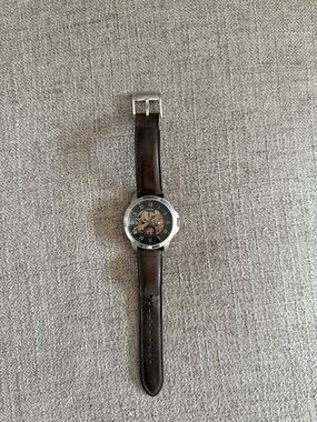 Fossil Men's Brown Leather Skeleton Dial Watch with Silver Case